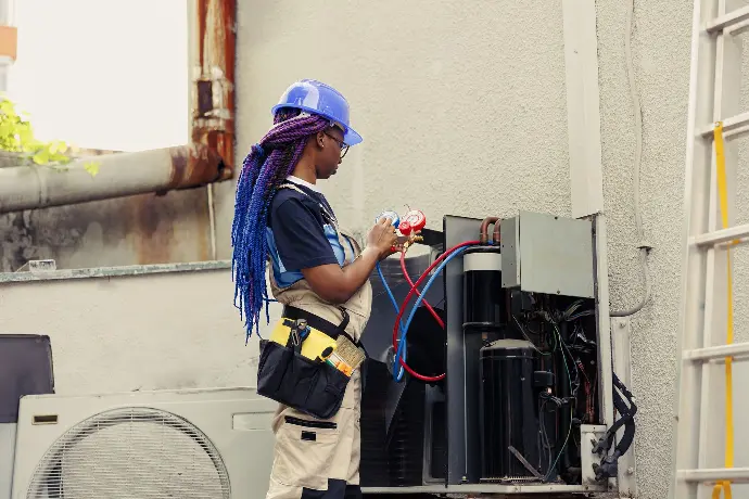 competent mechanic starting routine condenser maintenance assembling set ac gauges vacuum pumps trained professional reading pressure liquids gases hvac system
